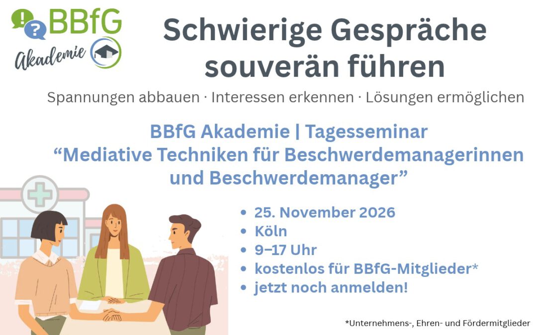 Noch Plätze frei – jetzt anmelden zum Tagesseminar „Mediative Techniken für Beschwerdemanagerinnen und Beschwerdemanager“